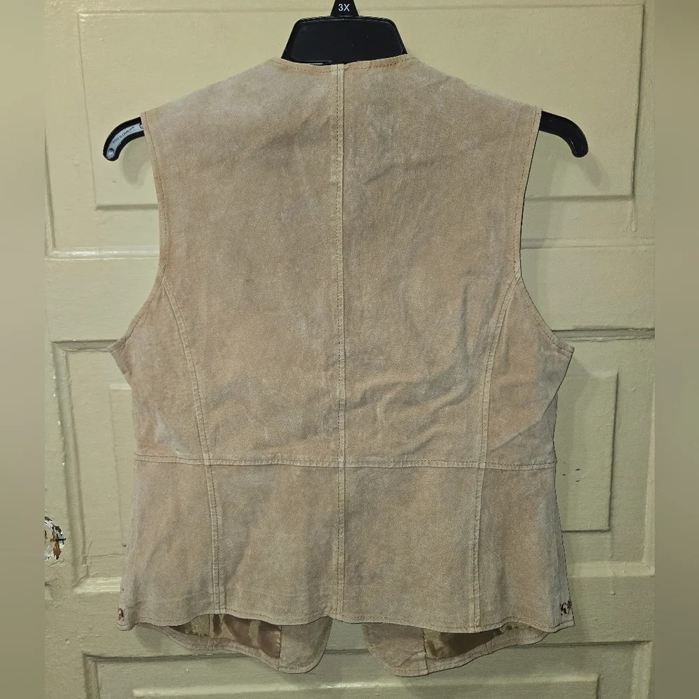 🌴OUTBROOK Ladies Large (12/14) 100% Leather Embroidered Trim Sleeveless Vest - Picture 6 of 7